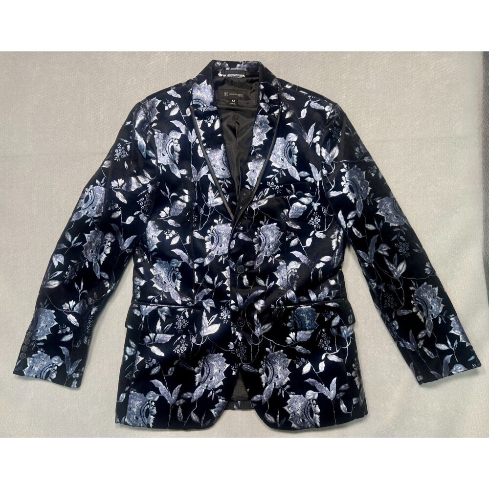 INC Men's Blazer Black Velvet With Silver Floral Jacket Party Nashville Medium